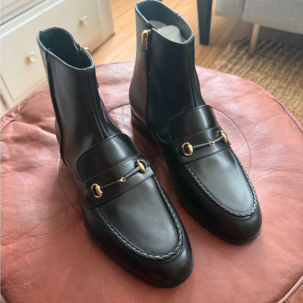 Gucci Black Leather Men's Boots with Gold Details fits woman’s 9/9.5